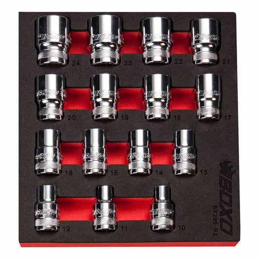 BOXO 15Pc 1/2" 6PT Socket Set (10mm to 24mm)