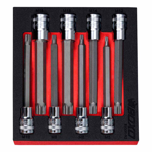 BOXO 8Pc 1/2" Long Spline Bit Socket Set