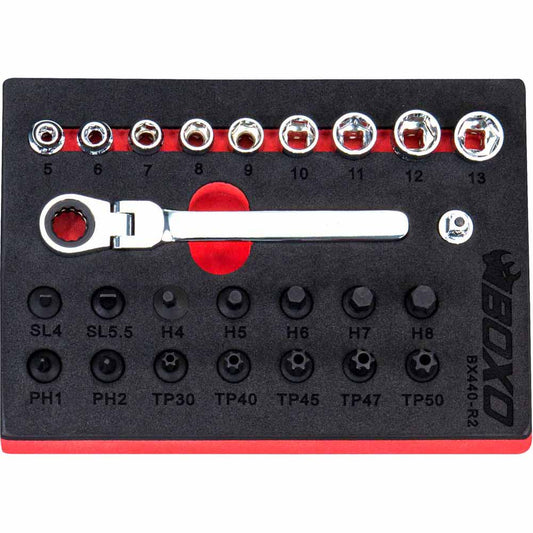 BOXO 25Pc 1/4" Low Profile Socket & Stubby Bit Set