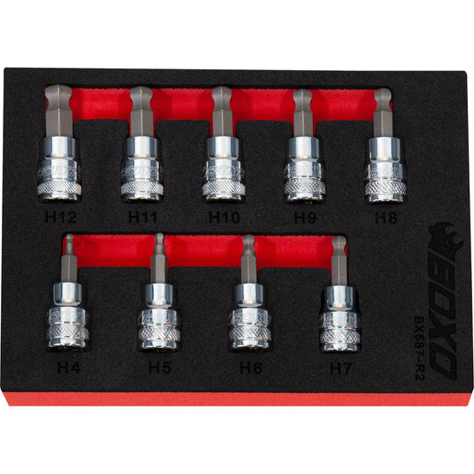 BOXO 9Pc 3/8" Ball-Ended Hex Bit Socket Set