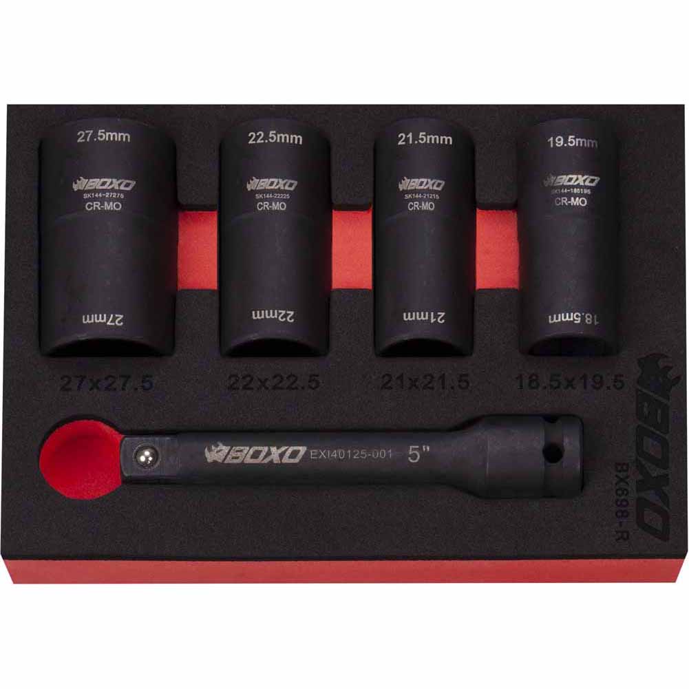 BOXO 5Pc 1/2" 6Pt Oversized Flip Impact Socket Set