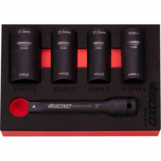 BOXO 5Pc 1/2" 6Pt Oversized Flip Impact Socket Set