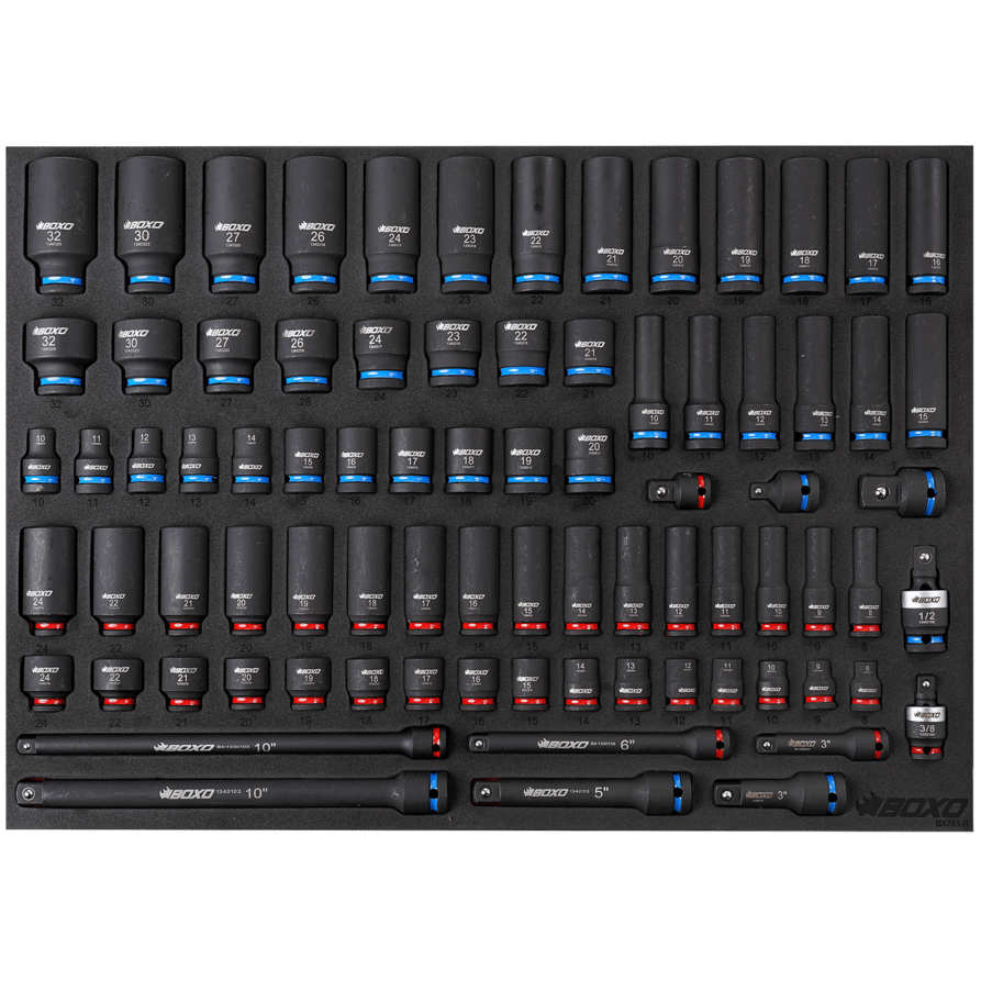 BOXO 81Pc 3/8" & 1/2" Drive Master Impact Socket Set