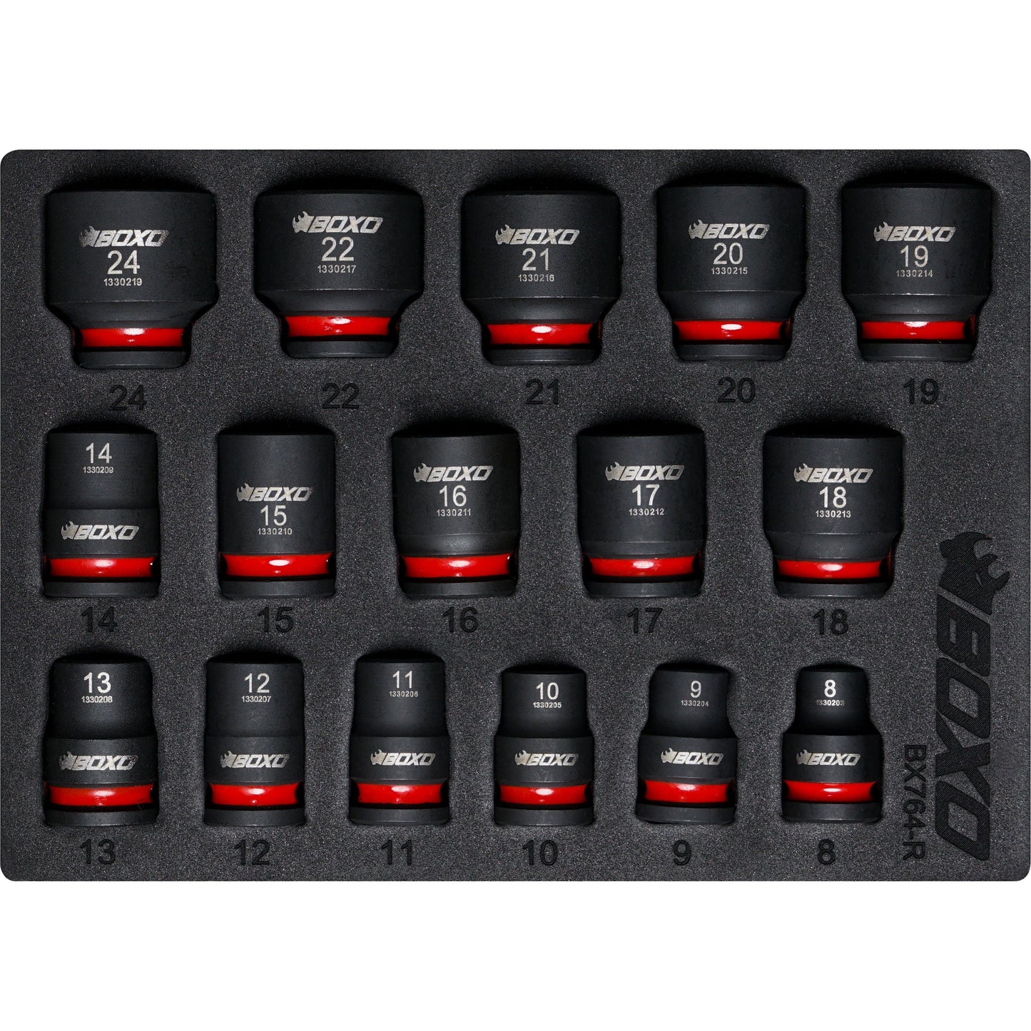BOXO 16Pc 3/8" Shallow Impact Socket Set In EVA Foam