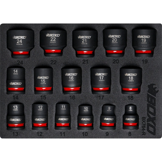 BOXO 16Pc 3/8" Shallow Impact Socket Set In EVA Foam