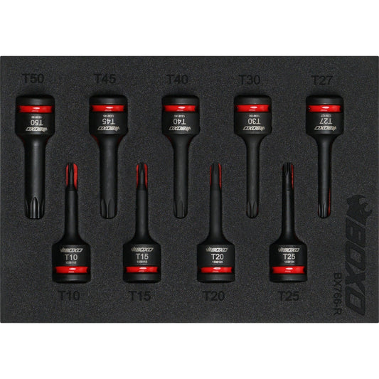 BOXO 9Pc 3/8" Impact Torx Bit Socket Set In EVA Foam