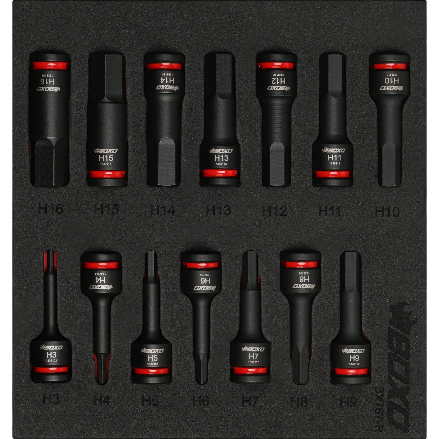 BOXO 14Pc 3/8" Impact Hex Bit Socket Set In EVA Foam