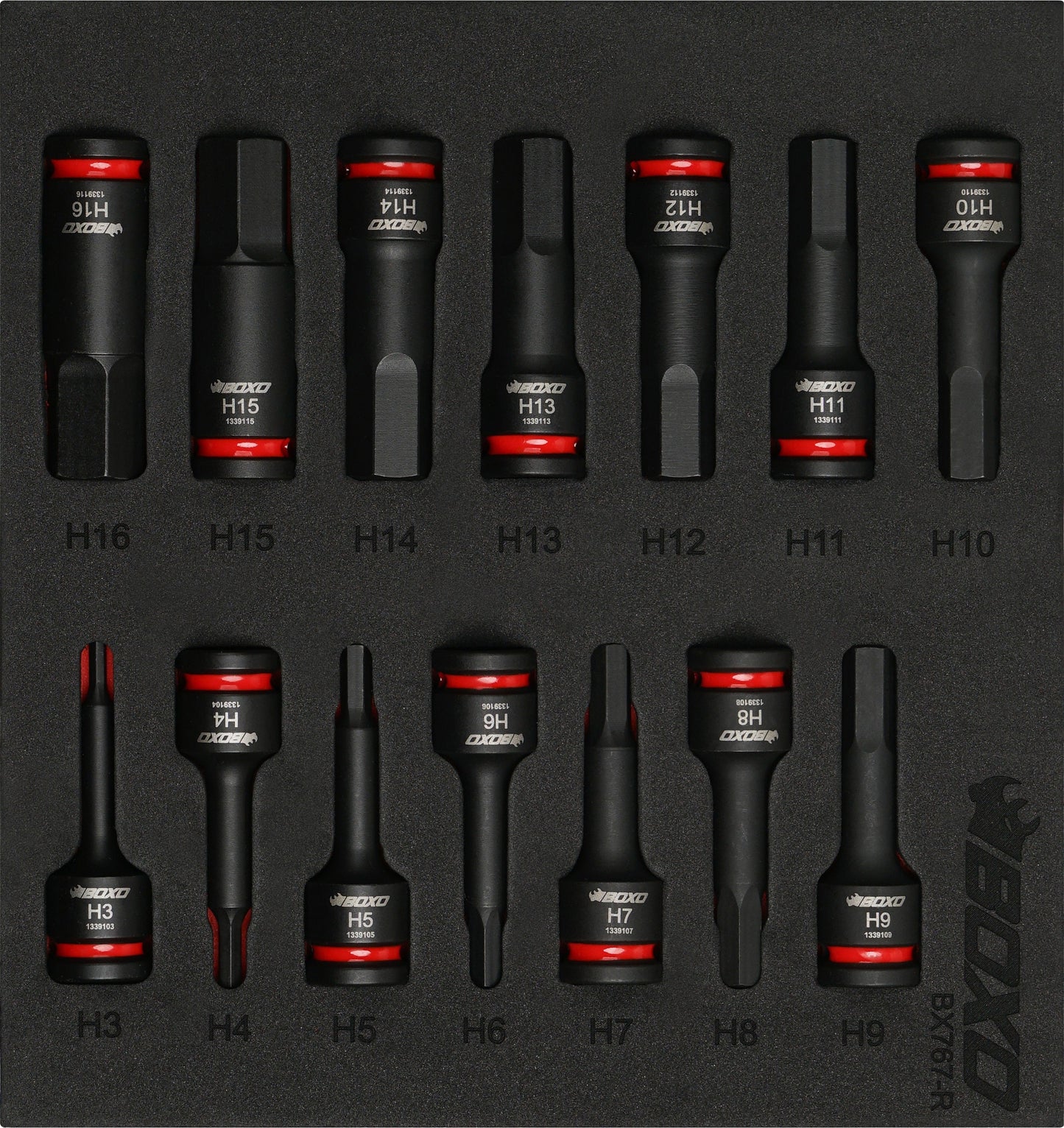 BOXO 14Pc 3/8" Impact Hex Bit Socket Set In EVA Foam