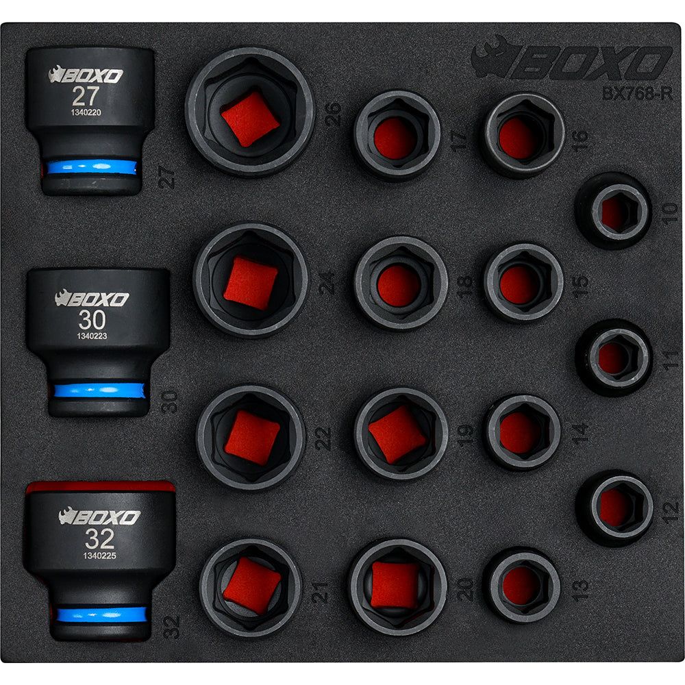 BOXO 18Pc 1/2" Shallow Impact Socket Set In EVA Foam
