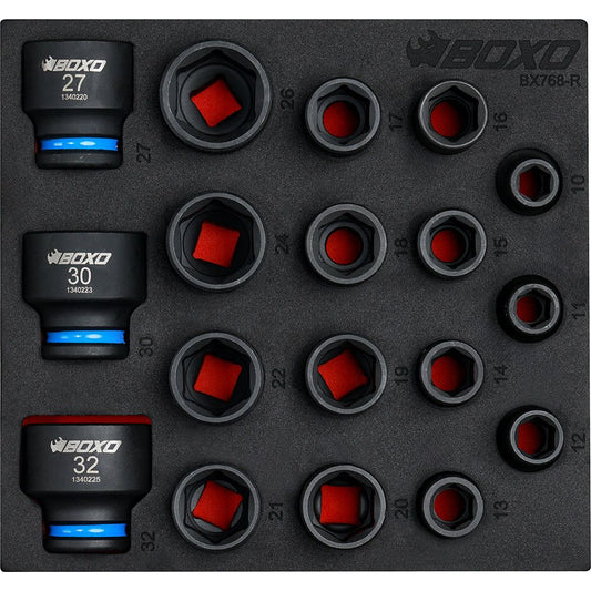 BOXO 18Pc 1/2" Shallow Impact Socket Set In EVA Foam