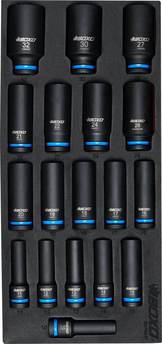 BOXO 18Pc 1/2" Deep Impact Socket Set In EVA Foam