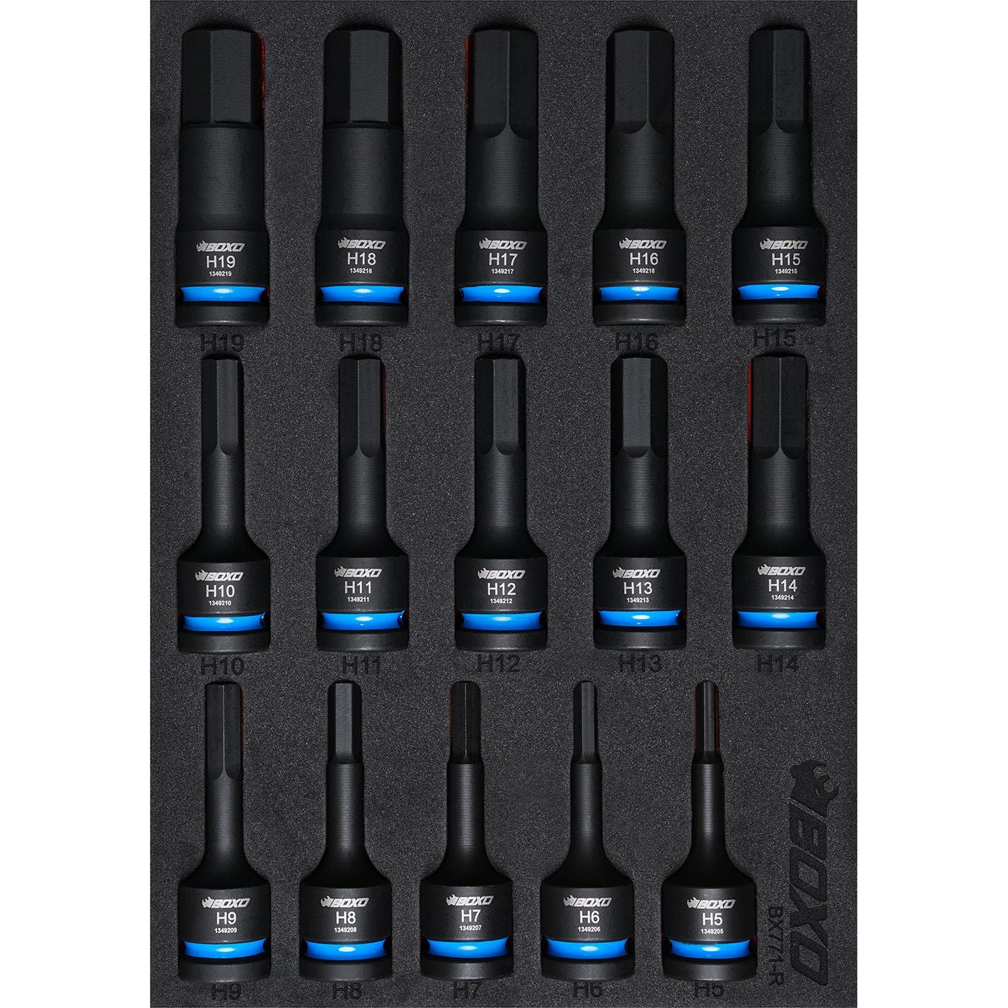 BOXO 15Pc 1/2" Impact Hex Bit Socket Set In EVA Foam