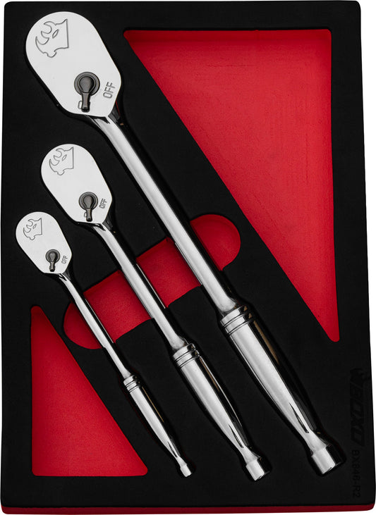 BOXO 3Pc 1/4", 3/8" & 1/2" 90T Ratchet Set