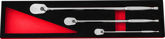 BOXO 3Pc 1/4", 3/8" & 1/2" 90T Long Reach Ratchet Set