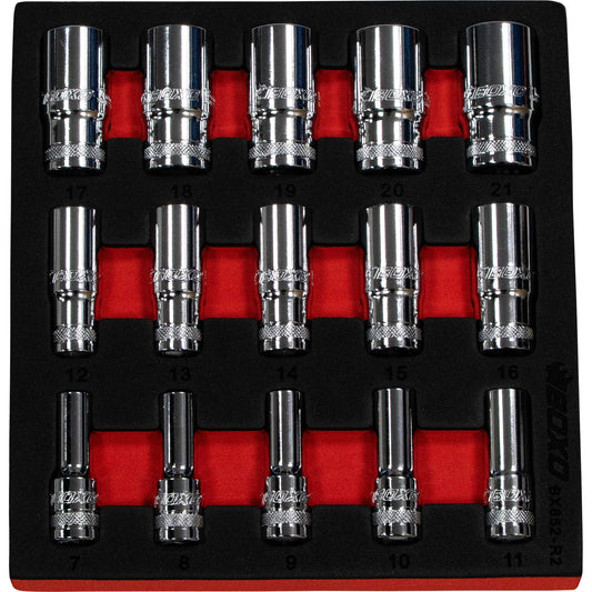 BOXO 3/8" 15Pc 12Pt Semi Deep Socket Set