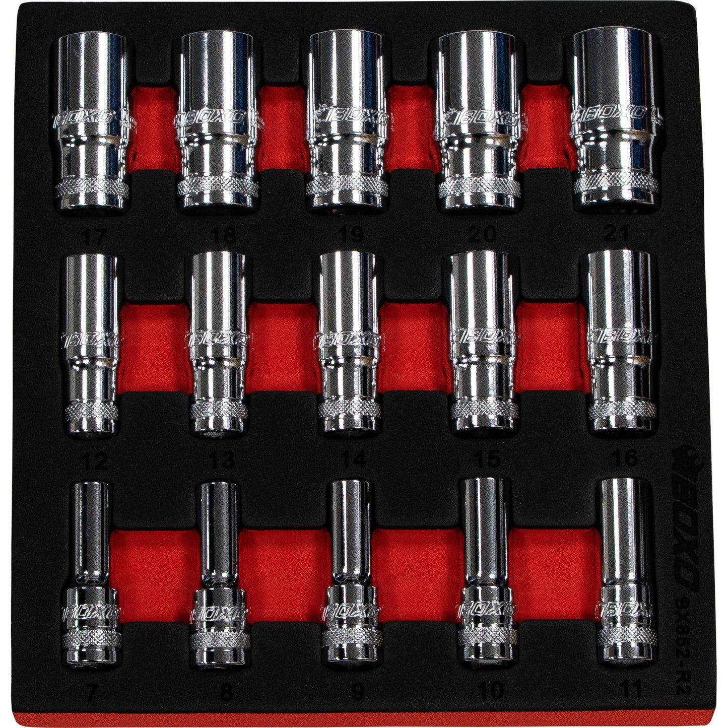 BOXO 3/8" 15Pc 12Pt Semi Deep Socket Set