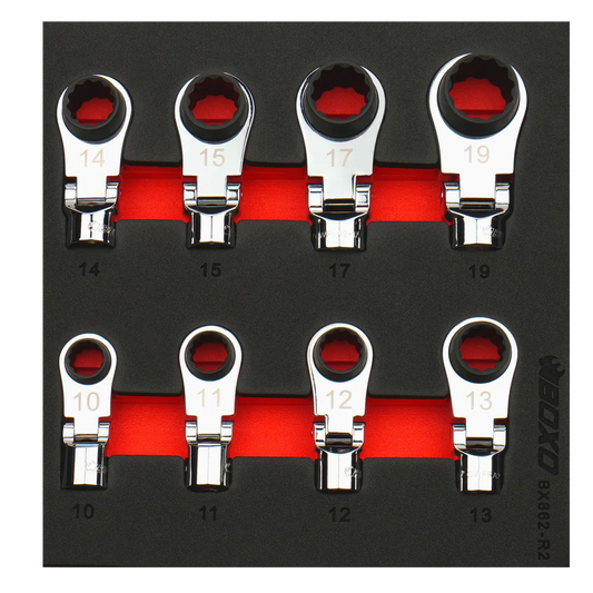 BOXO 8Pc 3/8" Flex-Head Reversible Deep Box Ratcheting Wrench Heads