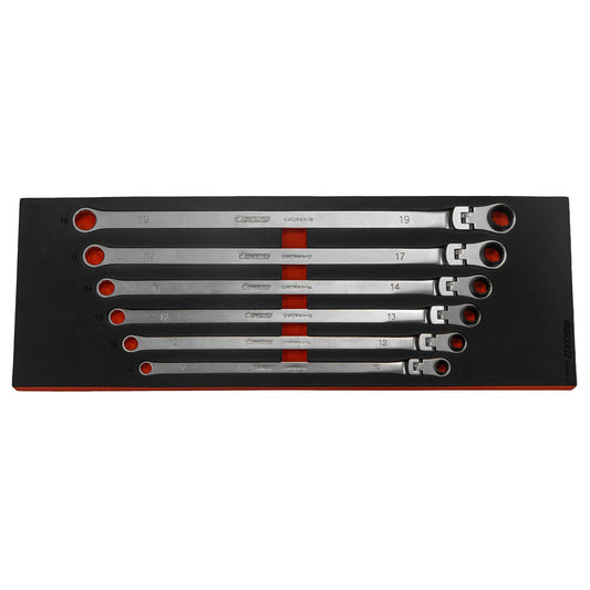 BOXO 6Pc Double Offset Extra Long Flex-Head Reversible Spanner Set