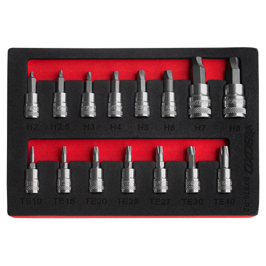 15Pc 1/4 & 3/8" Torx & Hex Extractor Bit Socket Set