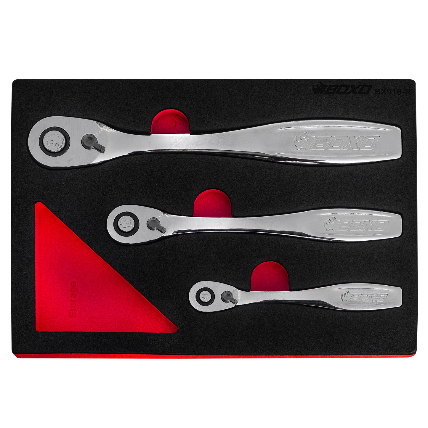 3Pc 120T Slim Head Ratchet Set Push Button Release