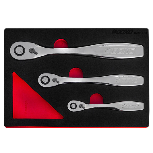 3Pc 120T Slim Head Ratchet Set Push Button Release