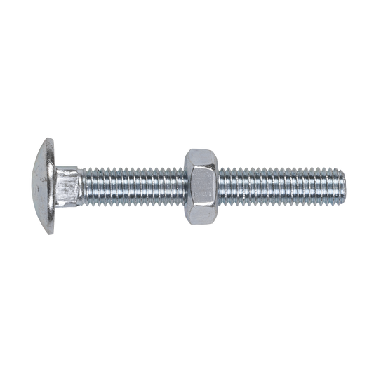 Zinc Plated Coach Bolt & Nut M10 x 75mm, DIN 603 - Pack of 50