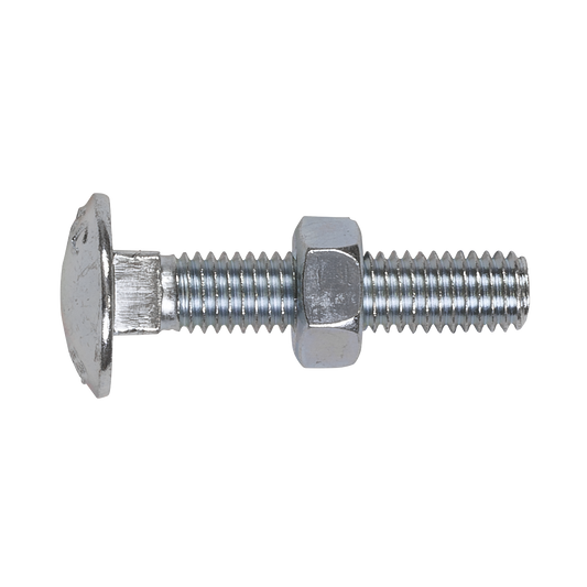 Zinc Plated Coach Bolt & Nut M8 x 40mm, DIN 603 - Pack of 50