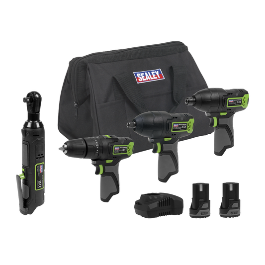 4 x SV10.8 Series Cordless Power Tool Kit 10.8V - 2 Batteries & Euro Plug