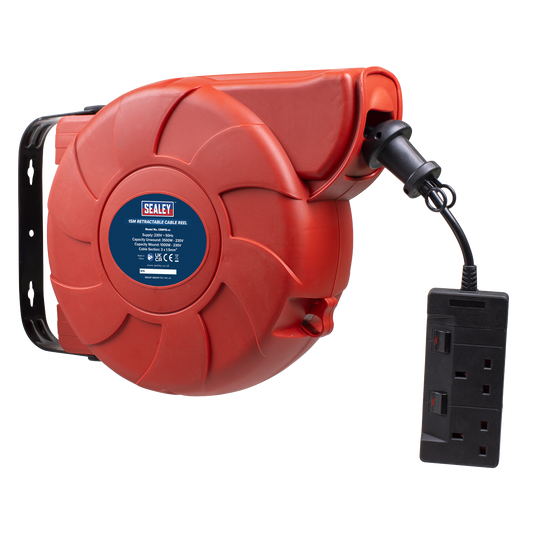 Cable Reel System Retractable 15m 2 x 230V Socket