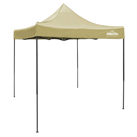 Dellonda Premium 2x2m Pop-Up Gazebo, Heavy Duty, PVC Coated, Water-Resistant Fabric, Supplied with Carry Bag, Rope, Stakes & Weight Bags - Beige Canopy