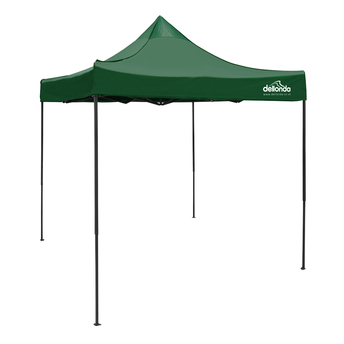 Dellonda Premium 2 x 2m Pop-Up Gazebo, Heavy Duty, PVC Coated,  Water-Resistant Fabric, Supplied with Carry Bag, Rope, Stakes & Weight Bags - Dark Green Canopy