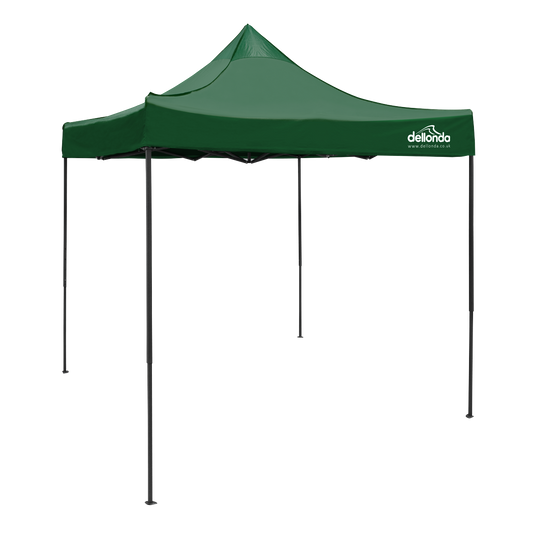 Dellonda Premium 2 x 2m Pop-Up Gazebo, Heavy Duty, PVC Coated,  Water-Resistant Fabric, Supplied with Carry Bag, Rope, Stakes & Weight Bags - Dark Green Canopy