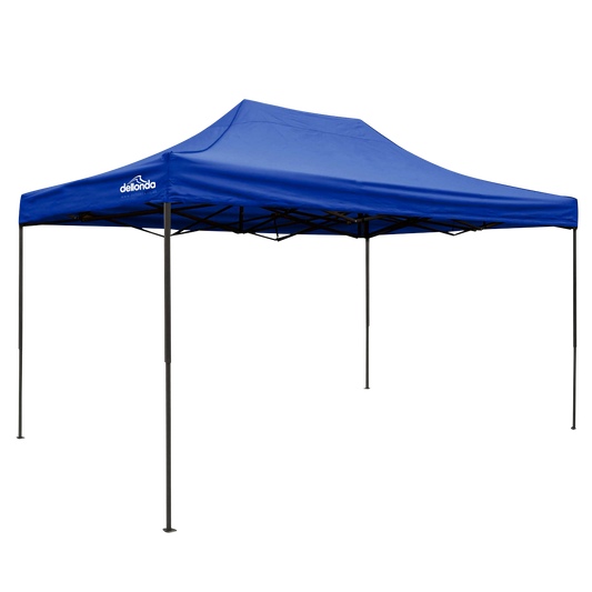 Dellonda Premium 3 x 4.5m Pop-Up Gazebo, Heavy Duty, PVC Coated, Water-Resistant Fabric, Supplied with Carry Bag, Rope, Stakes & Weight Bags - Blue Canopy
