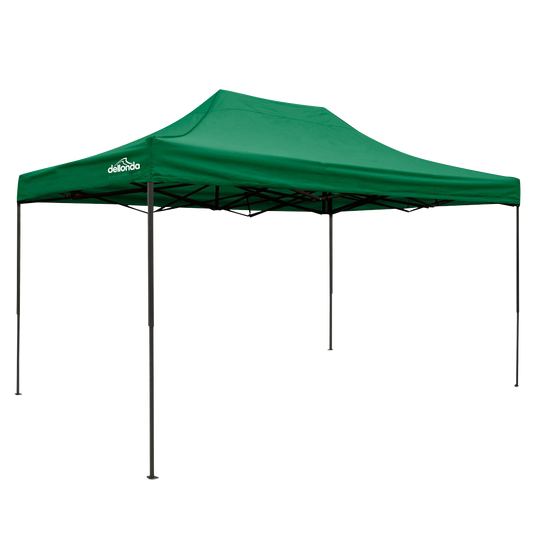 Dellonda Premium 3 x 4.5m Pop-Up Gazebo, Heavy Duty, PVC Coated, Water-Resistant Fabric, Supplied with Carry Bag, Rope, Stakes & Weight Bags - Dark Green Canopy
