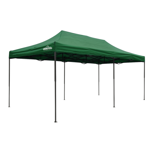Dellonda Premium 3x6m Pop-Up Gazebo, Heavy Duty, PVC Coated, Water-Resistant Fabric, Supplied with Carry Bag, Rope, Stakes & Weight Bags - Dark Green Canopy