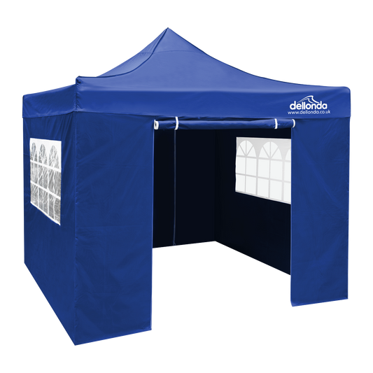 Dellonda Premium 3x3m Pop-Up Gazebo & Side Walls, PVC Coated, Water-Resistant Fabric with Carry Bag, Rope, Stakes & Weight Bags - Blue