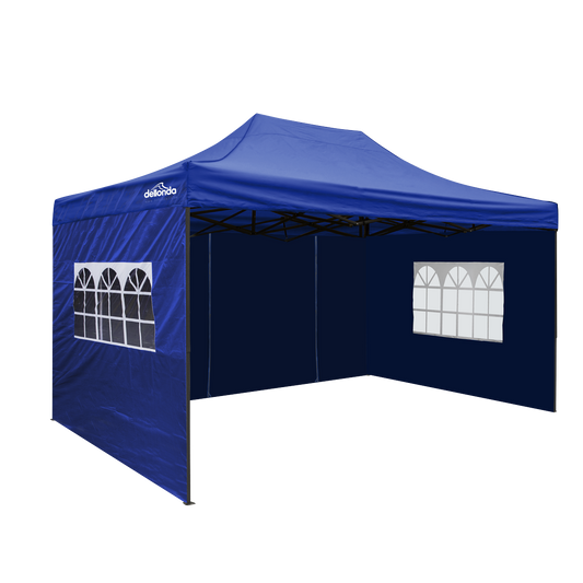 Dellonda Premium 3x4.5m Pop-Up Gazebo & Side Walls, PVC Coated, Water-Resistant Fabric with Carry Bag, Rope, Stakes & Weight Bags - Blue