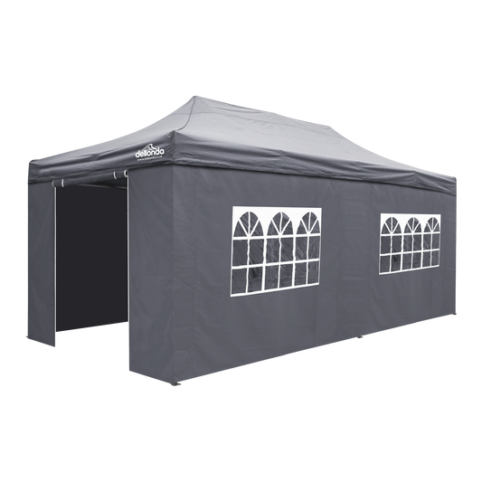 Dellonda Premium 3x6m Pop-Up Gazebo & Side Walls, PVC Coated, Water-Resistant Fabric with Carry Bag, Rope, Stakes & Weight Bags - Grey