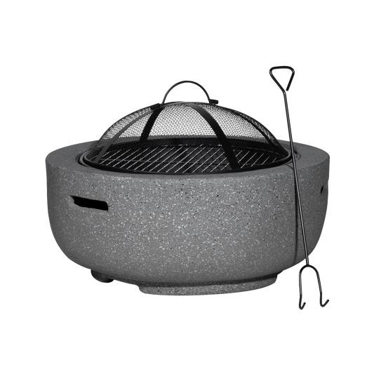 Dellonda Round MgO Fire Pit with BBQ Grill & Safety Mesh Screen 60cm - Dark Grey