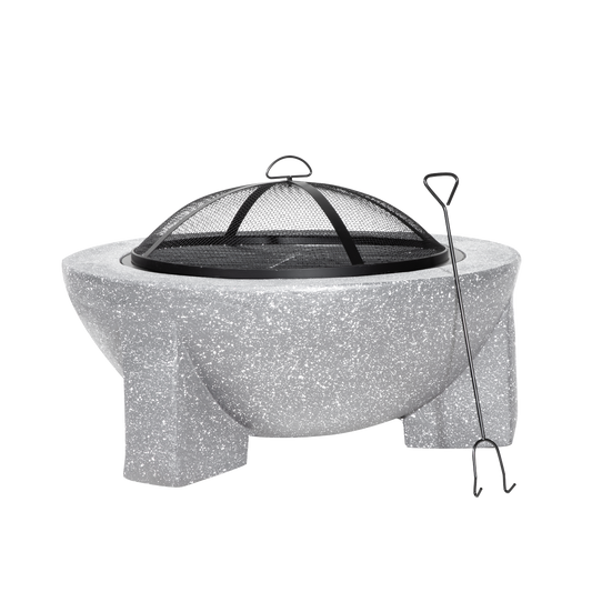Dellonda Round MgO Fire Pit with BBQ Grill & Safety Mesh Screen 75cm - Light Grey