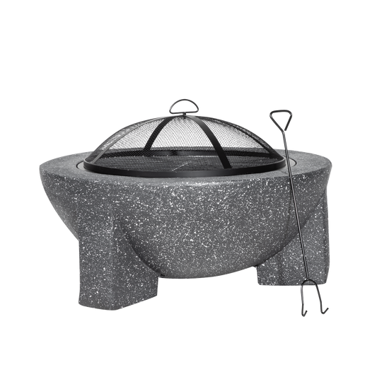 Dellonda Round MgO Fire Pit with BBQ Grill & Safety Mesh Screen 75cm - Dark Grey