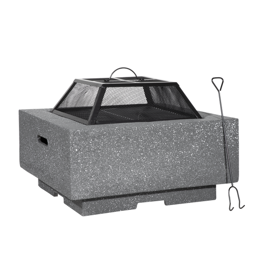 Dellonda Square MgO Fire Pit with BBQ Grill, Safety Mesh Screen - Dark Grey