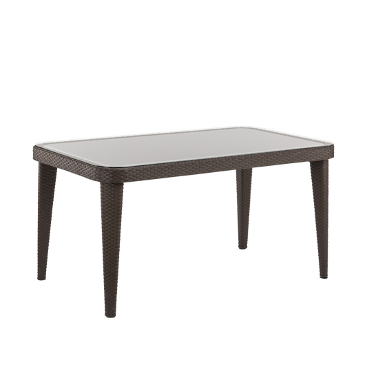Dellonda Weather-Resistant Polypropylene/Fibreglass Dining Table with Tempered Glass Top - Dark Brown