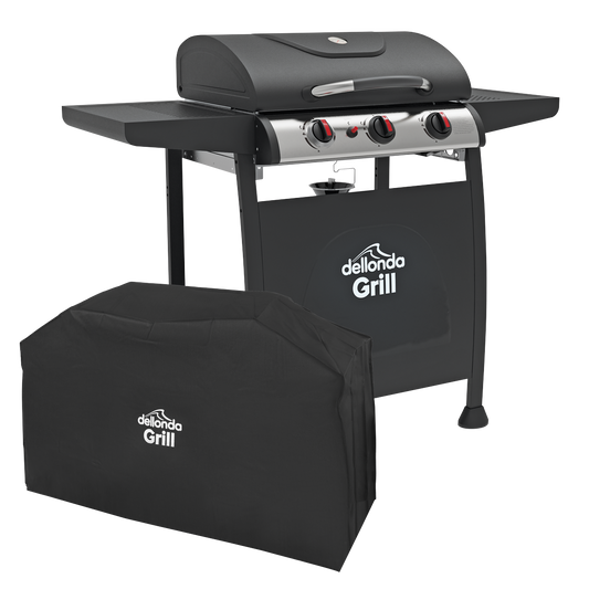 Dellonda 3 Burner Gas BBQ Grill with Piezo Ignition, Thermometer & Cover