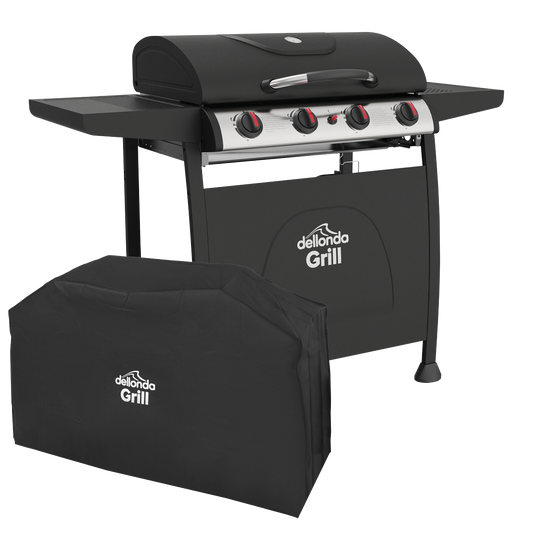 Dellonda 4 Burner Gas BBQ Grill with Piezo Ignition, Thermometer & Cover
