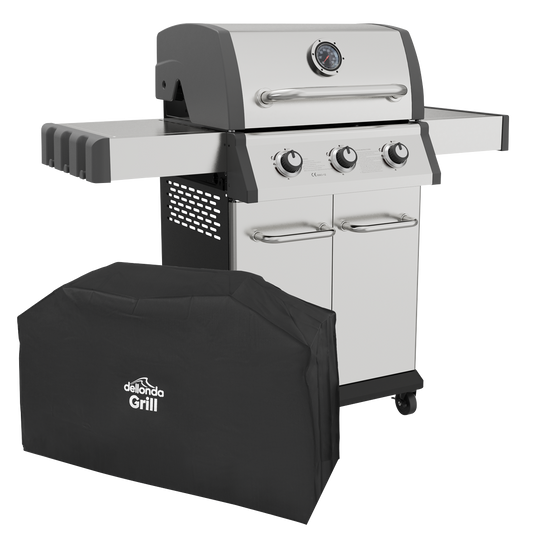 Dellonda 3 Burner Deluxe Gas BBQ Grill with Piezo Ignition & Thermometer & Cover - Stainless Steel