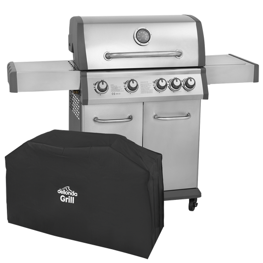 Dellonda 4+1 Burner Deluxe Gas BBQ Grill with Piezo Ignition & Thermometer & Cover - Stainless Steel