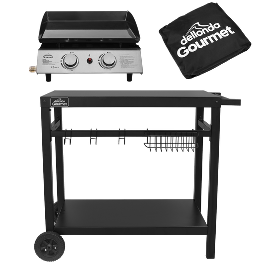 Dellonda 2 Burner Portable Gas Plancha, Cover & Trolley