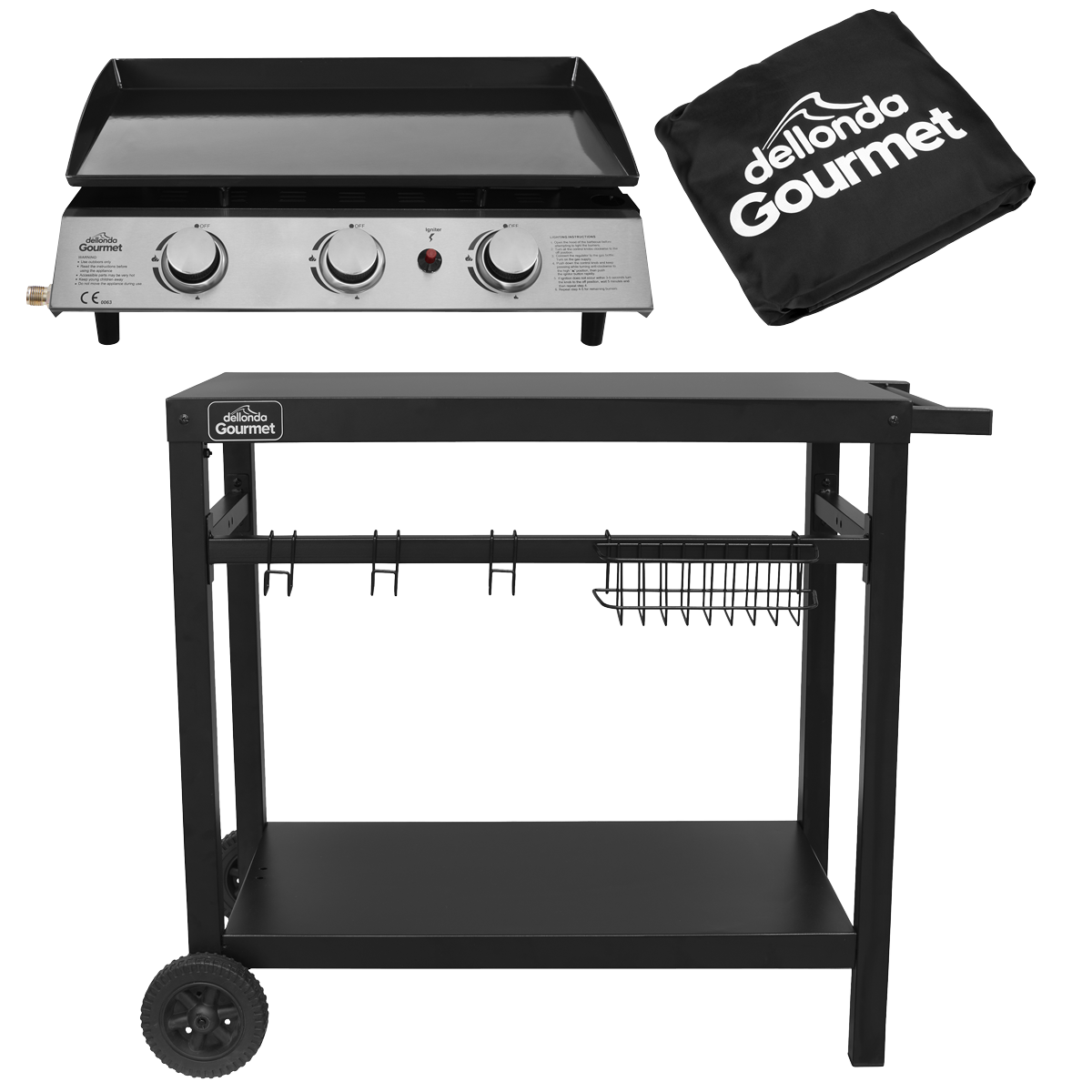 Dellonda 3 Burner Portable Gas Plancha, Cover & Trolley