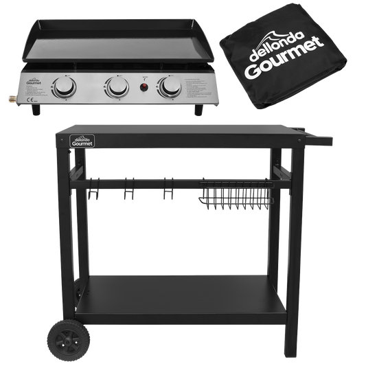 Dellonda 3 Burner Portable Gas Plancha, Cover & Trolley